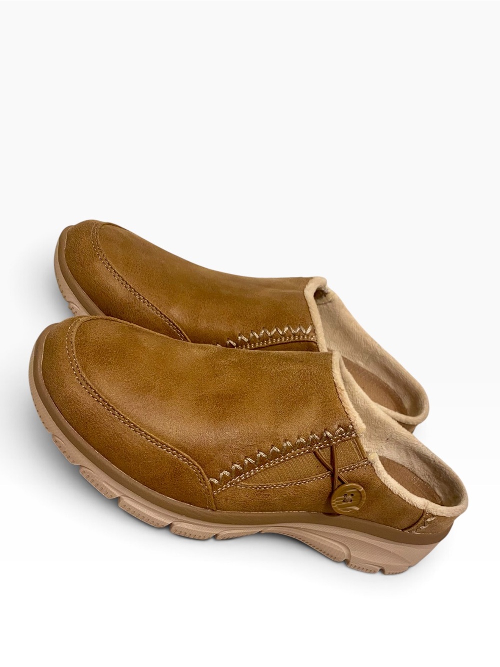 SKECHERS BROWN SUEDE COMFORT CLOGS SLIP ON CASUAL SHOES SIZE 9.5 MEMORY FOAM
